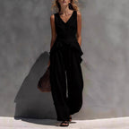 Ruffled Tank Top & Draping Wide-Leg Pants Set