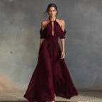 Solid-Color Halter Neck Midi Dress