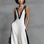Color-Block Sleeveless Wide-Leg Jumpsuit – French Style Long Pants