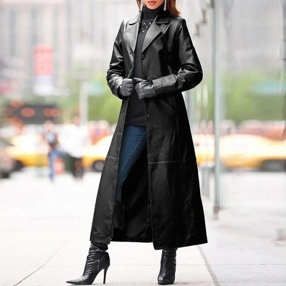 Luxury Faux Leather Long Coat