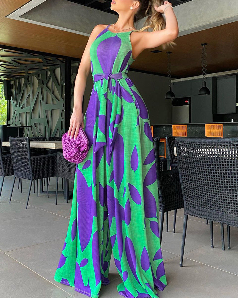 Green Splatter Lace Up Jumpsuit
