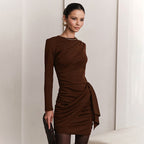 Side Pleated Ribbon High Waist Semi-Formal Mini Dress