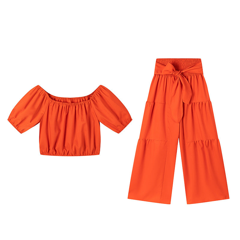 Colorful High-Waist Flared Pants & Top Two-Piece Set