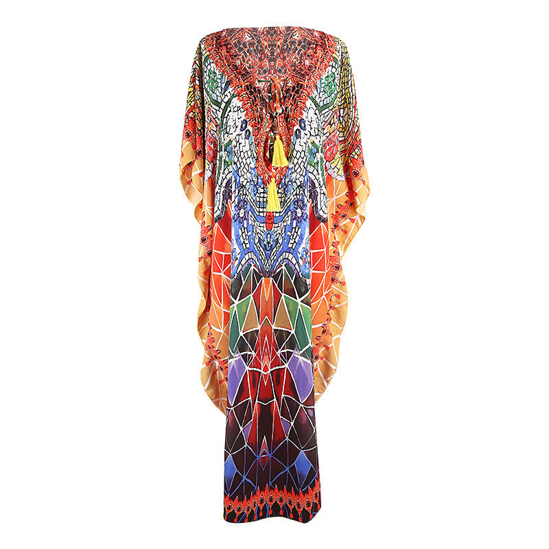 Silky Marbling Robe Vacation Loose Beach Maxi Dress Bikini Swimsuit