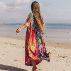 Silky Marbling Robe Vacation Loose Beach Maxi Dress Bikini Swimsuit
