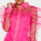 Puff Sleeve Top Long Sleeve Organza Cardigan Dress