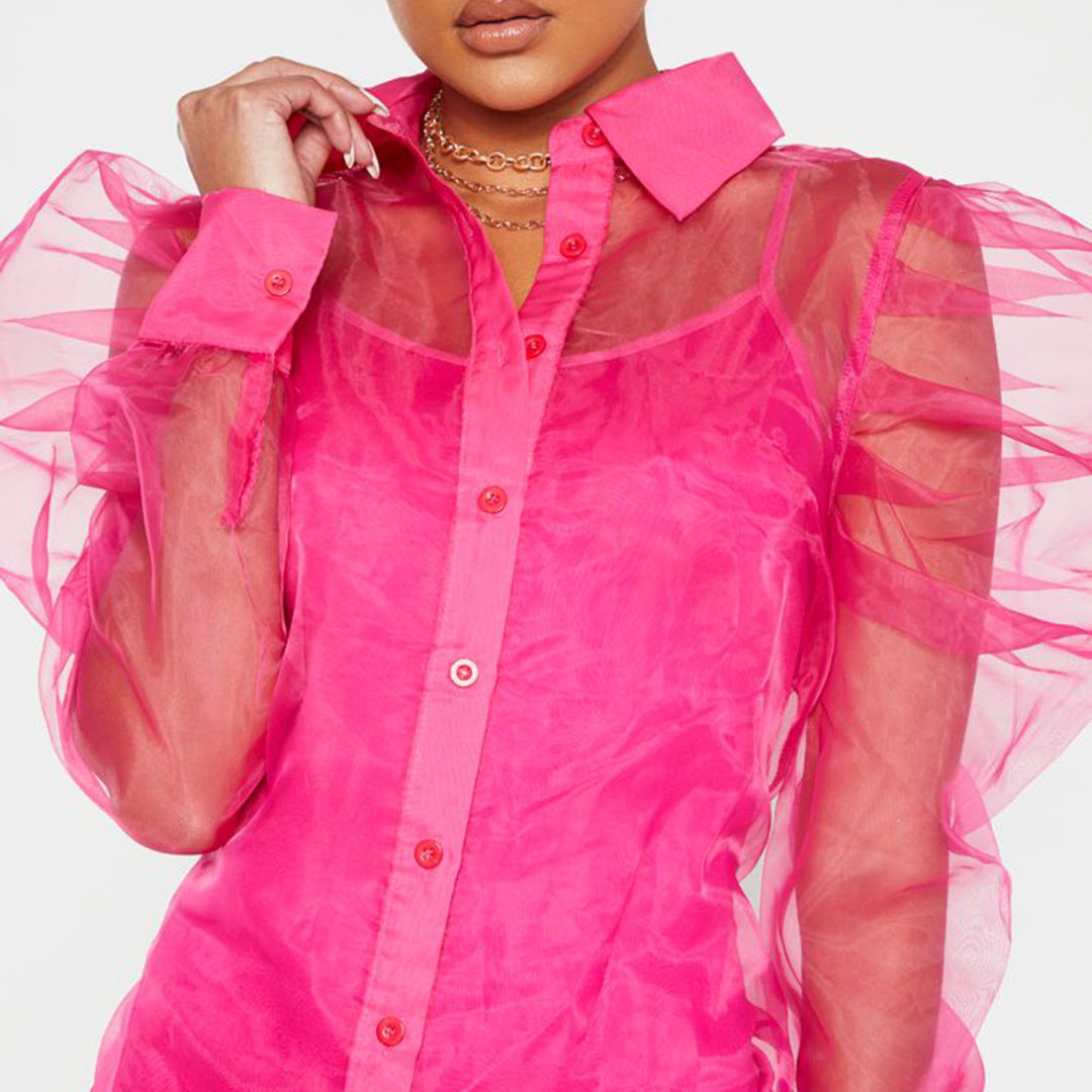 Puff Sleeve Top Long Sleeve Organza Cardigan Dress