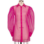 Puff Sleeve Top Long Sleeve Organza Cardigan Dress