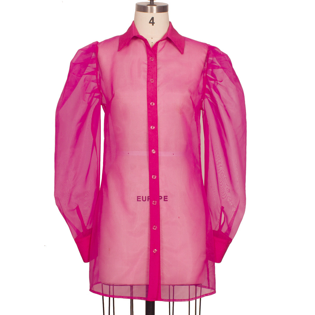 Puff Sleeve Top Long Sleeve Organza Cardigan Dress