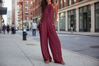 Sleeveless Open-Back Wide-Leg Pleated Jumpsuit
