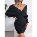 Cross V-Neck Bat-Sleeve  Dress