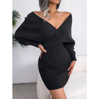Cross V-Neck Bat-Sleeve  Dress