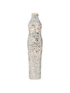 Sequined Bling Mesh Halter Maxi Dress