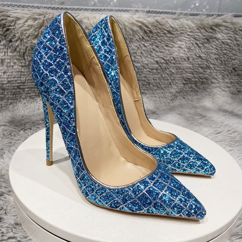 Blue Sequined High Heel