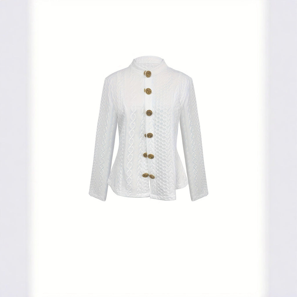 Textured Fabric Stand Up Collar Jacket