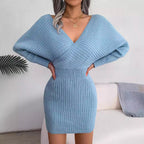 Cross V-Neck Bat-Sleeve  Dress