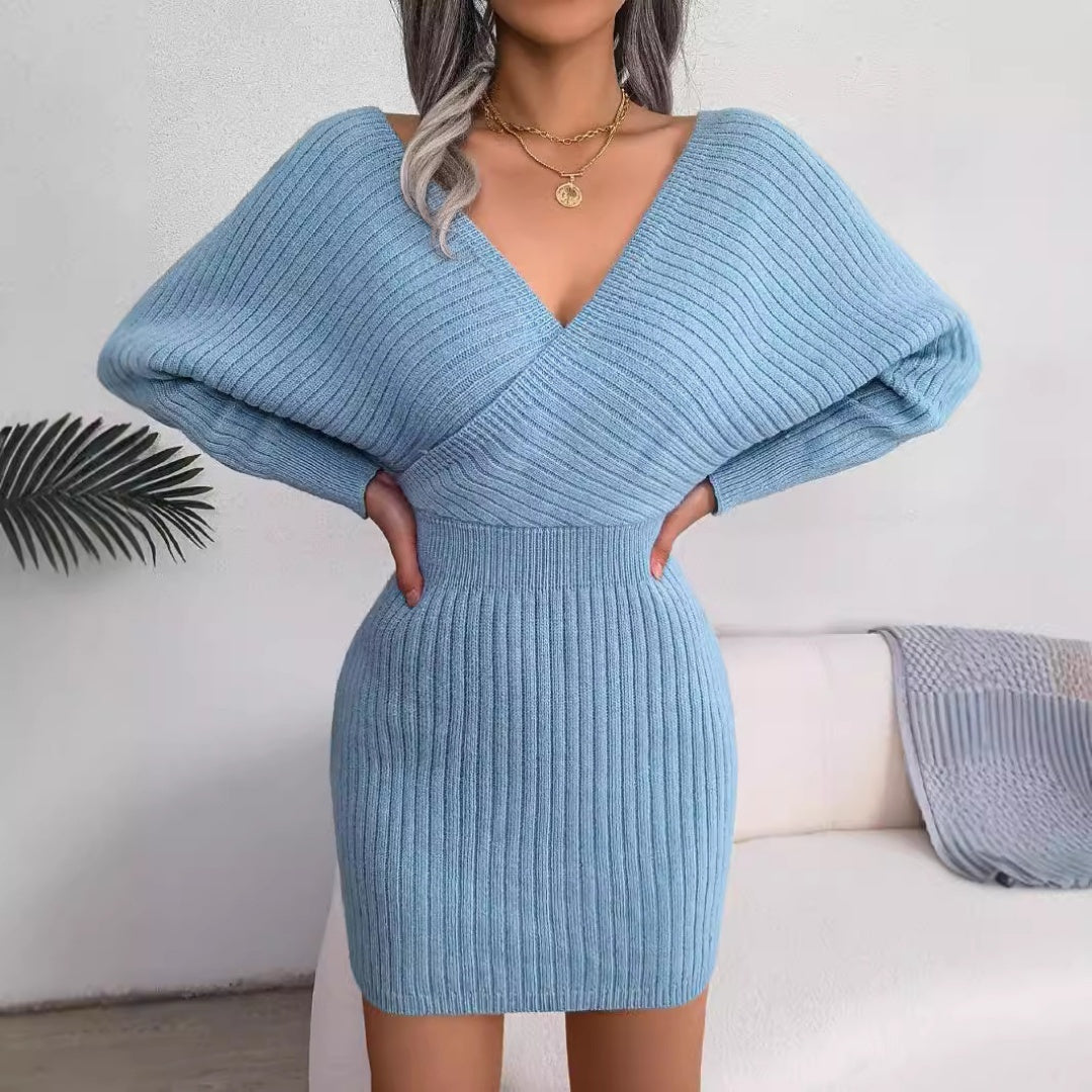 Cross V-Neck Bat-Sleeve  Dress