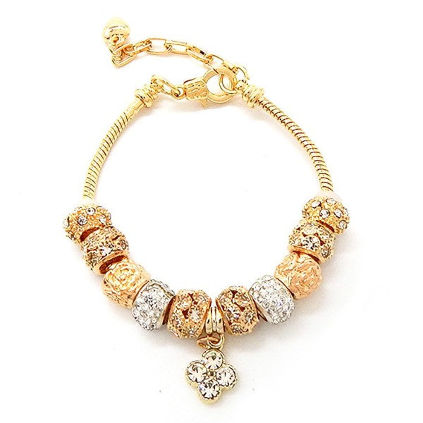 Crystal Clover Dangle Charm Bracelet