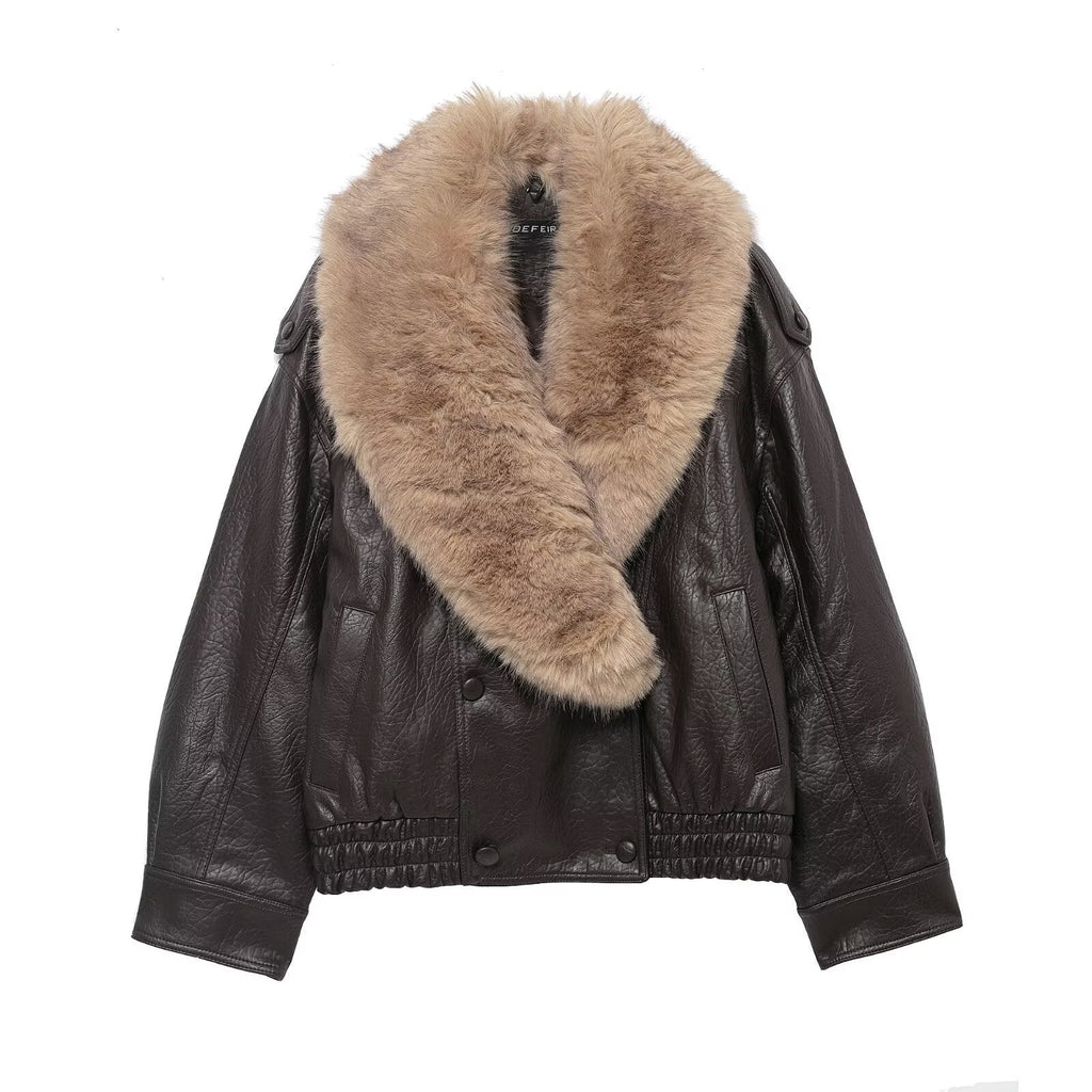 Stylish And Elegant Faux Fur-Decorated Leather Jacket