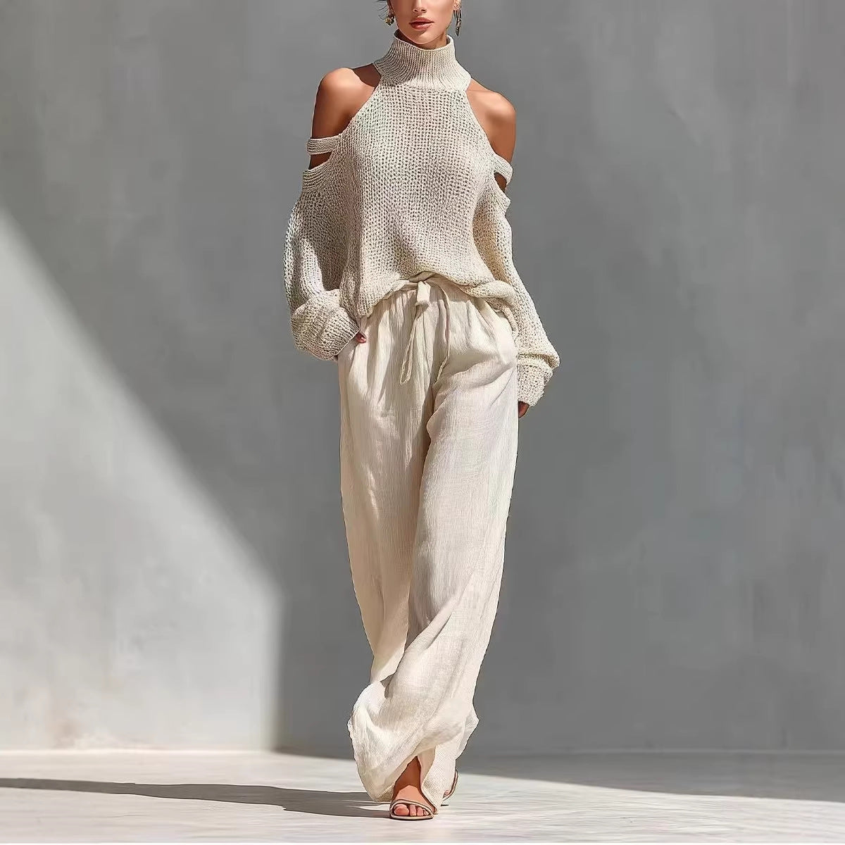 Long-Sleeve Turtleneck Top & Pants Set – Elegant 2-Piece