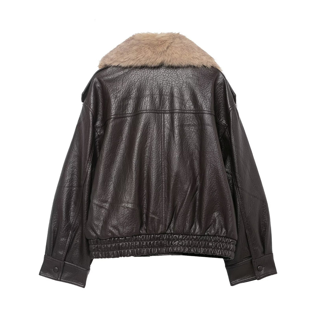 Stylish And Elegant Faux Fur-Decorated Leather Jacket