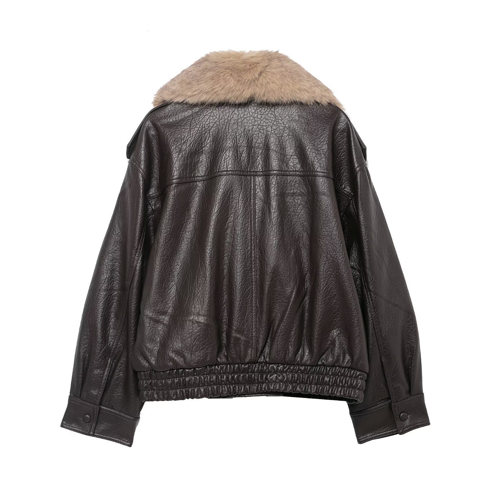Stylish And Elegant Faux Fur-Decorated Leather Jacket
