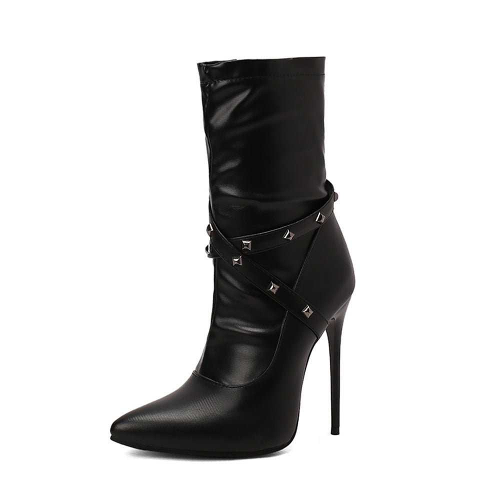 European-style Mid-calf Boots With Slender High Heels