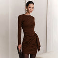 Side Pleated Ribbon High Waist Semi-Formal Mini Dress