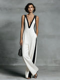 Color-Block Sleeveless Wide-Leg Jumpsuit – French Style Long Pants