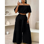 Colorful High-Waist Flared Pants & Top Two-Piece Set