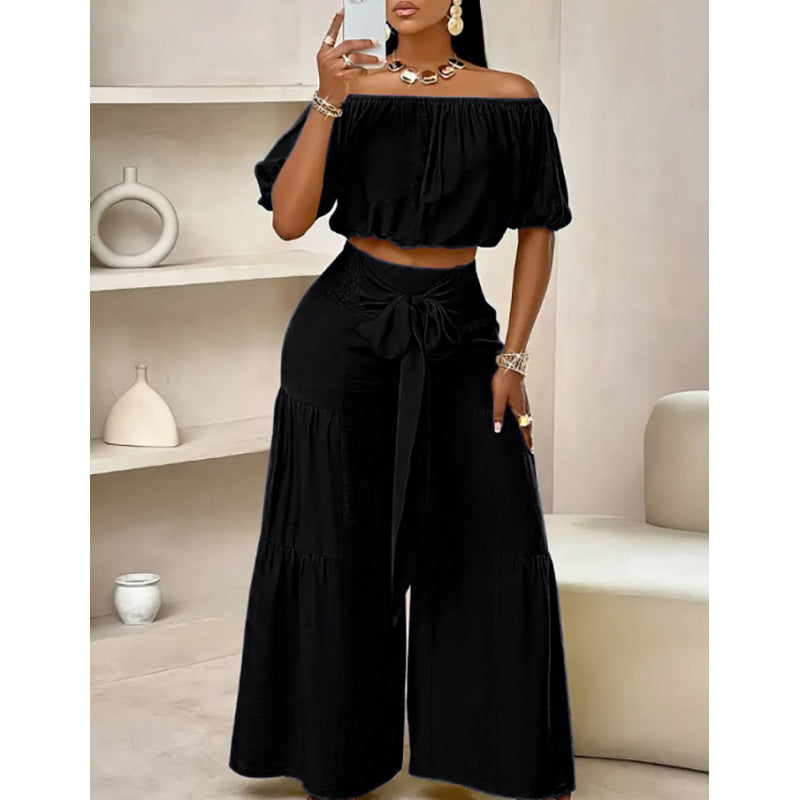 Colorful High-Waist Flared Pants & Top Two-Piece Set