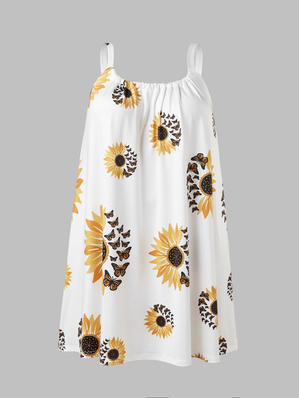 🌻 Plus Sunflower Print Sleeveless Wrap Dress