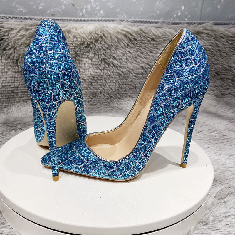 Blue Sequined High Heel