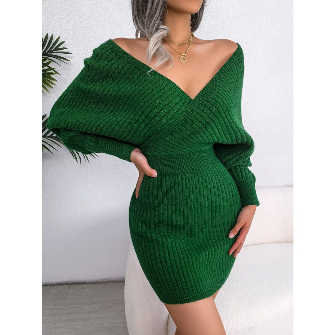 Cross V-Neck Bat-Sleeve  Dress