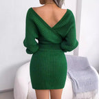 Cross V-Neck Bat-Sleeve  Dress