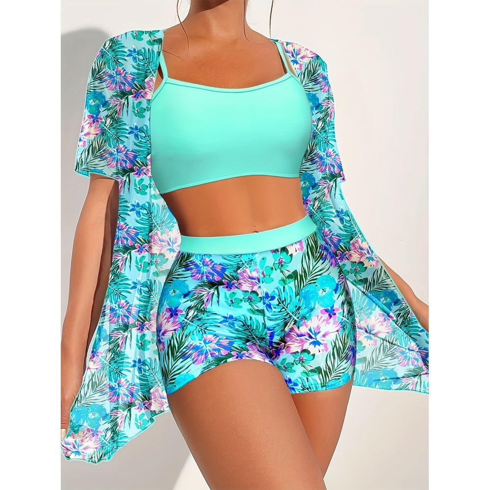 Flattering High‑Waist Slimming Bikini Three‑Piece Set