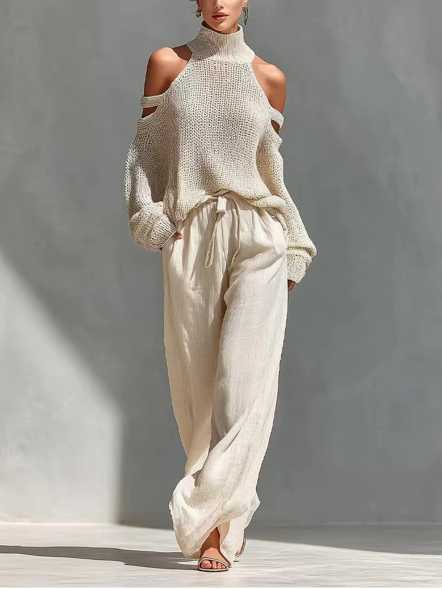 Long-Sleeve Turtleneck Top & Pants Set – Elegant 2-Piece