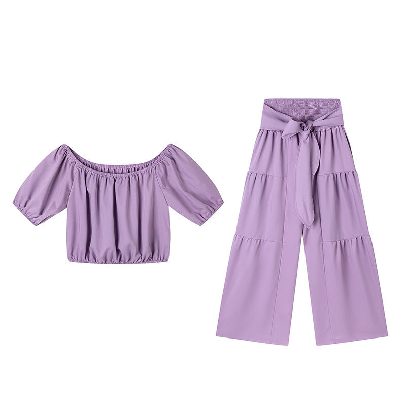 Colorful High-Waist Flared Pants & Top Two-Piece Set