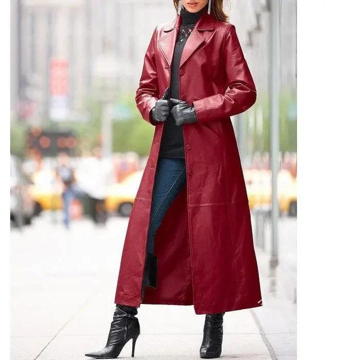 Luxury Faux Leather Long Coat