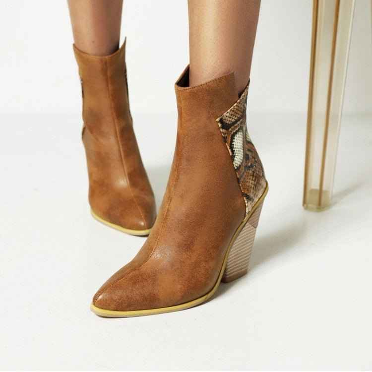Coffee Rain Boots : With Snake Print High Heel