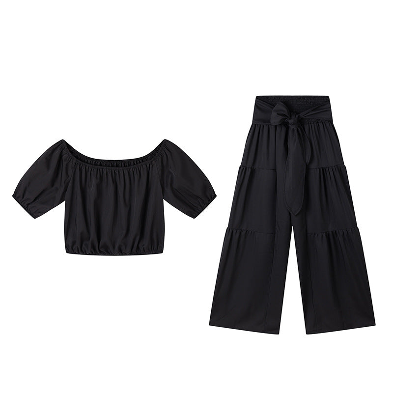 Colorful High-Waist Flared Pants & Top Two-Piece Set