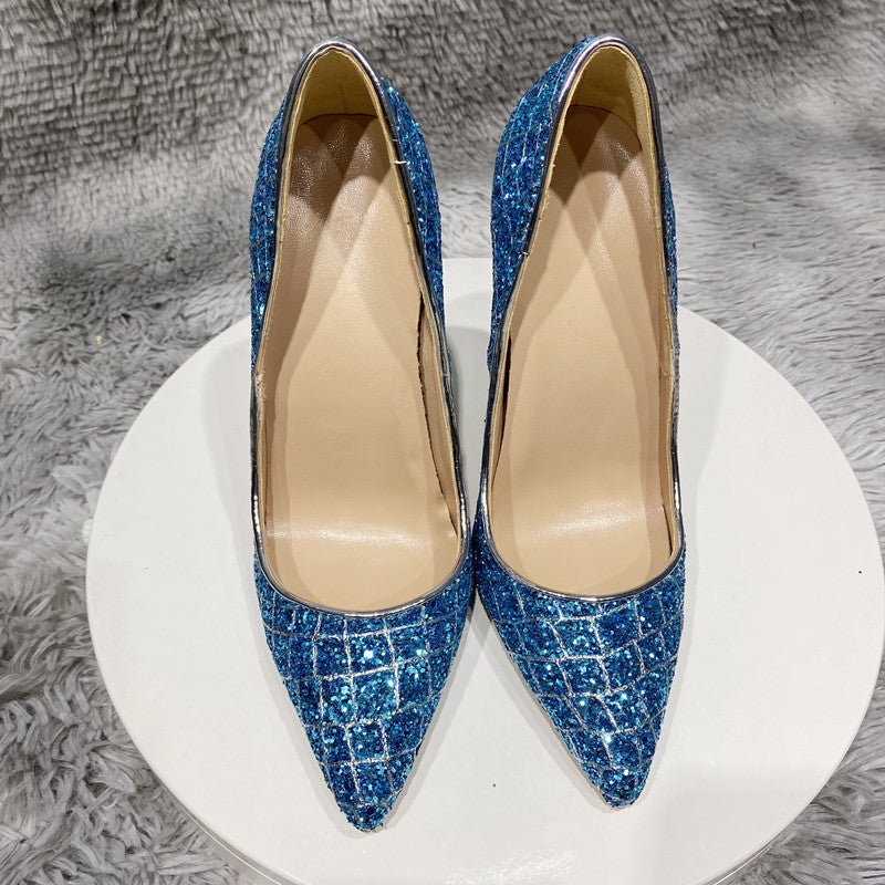 Blue Sequined High Heel