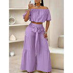 Colorful High-Waist Flared Pants & Top Two-Piece Set