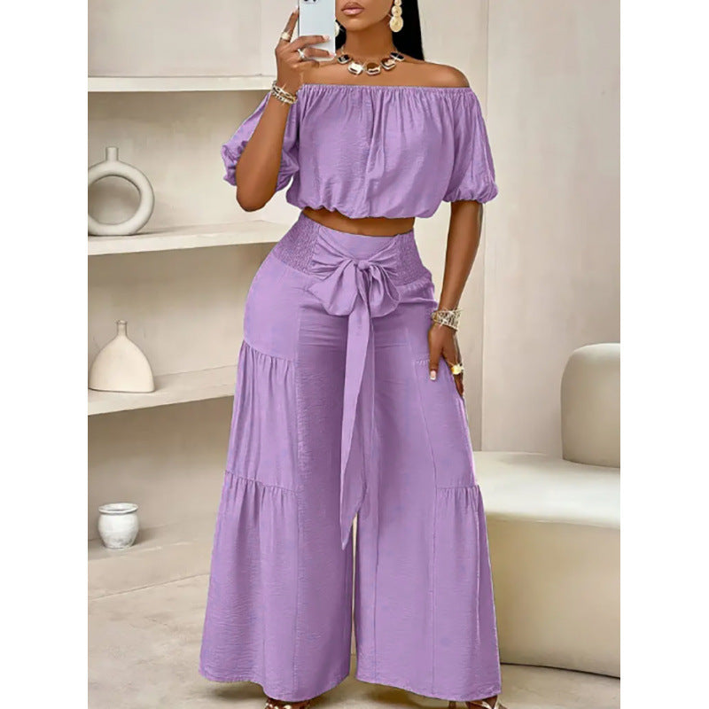 Colorful High-Waist Flared Pants & Top Two-Piece Set