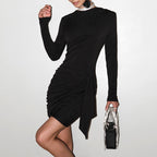 Side Pleated Ribbon High Waist Semi-Formal Mini Dress