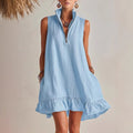 Women's Casual Loose Half-Zip Sleeveless Dress with Ruffle Hem