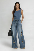 Women’s High-Waisted Sleeveless Denim Jumpsuit