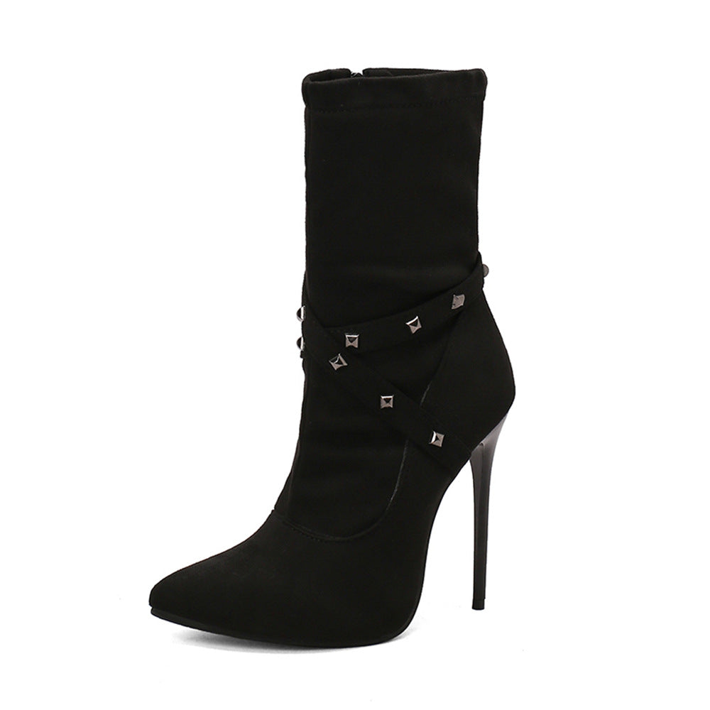 European-style Mid-calf Boots With Slender High Heels