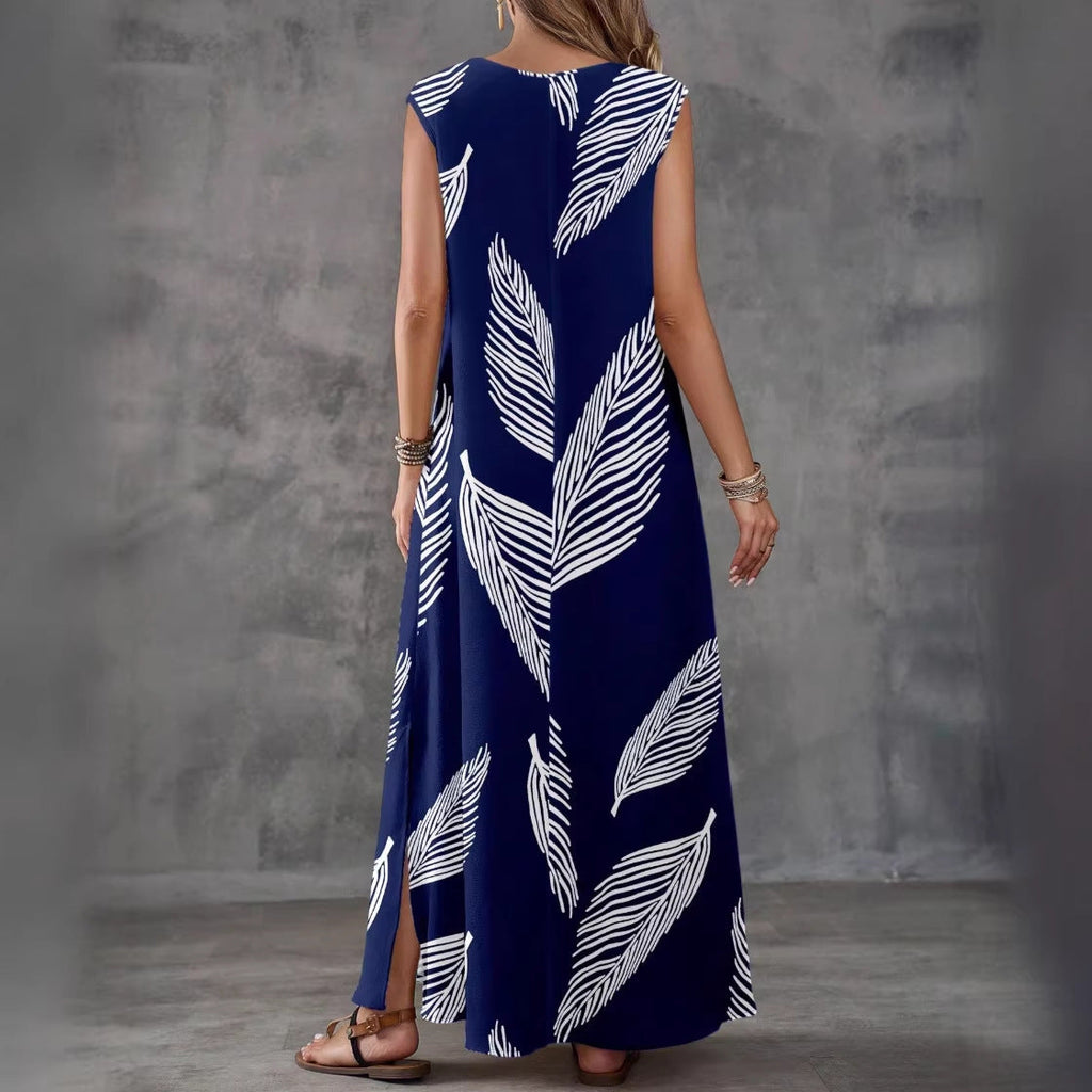 Vintage V-Neck Sleeveless High-Waist Maxi Dress