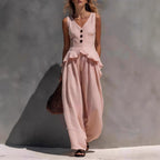 Ruffled Tank Top & Draping Wide-Leg Pants Set